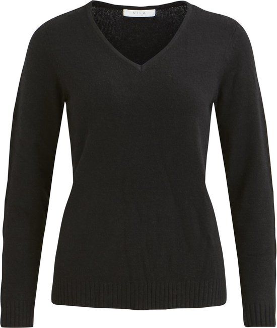 Vila Ril V-Neck L/S Knit Top - Black - Size S