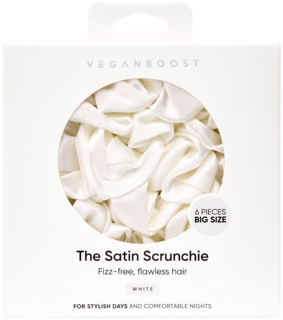 VEGANBOOST Obelis S.A. Satin Scrunchies White Big Size - 6pcs