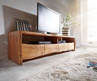 DELIFE Table de télévision Live-Edge acacia naturel 190 cm 4 tiroirs coulissants plateau d'arbre meuble bas
