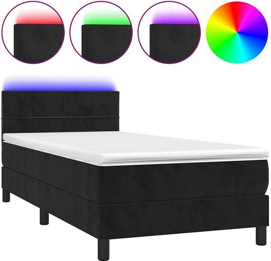 vidaXL Boxspring met matras en LED fluweel zwart 100x200 cm