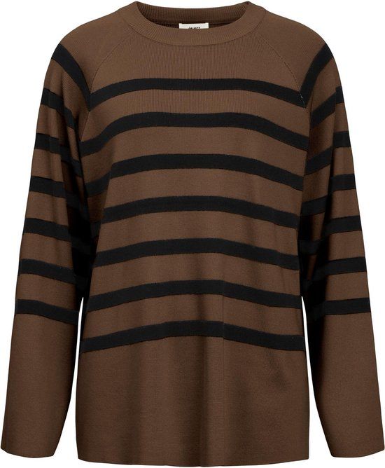 OBJECT OBJESTER LS KNIT TOP NOOS - Dark Earth/Black - Maat M - Vrouwen