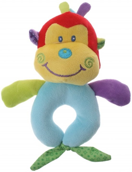 Eddy Toys pluche rammelaar aap geel/blauw 16 cm