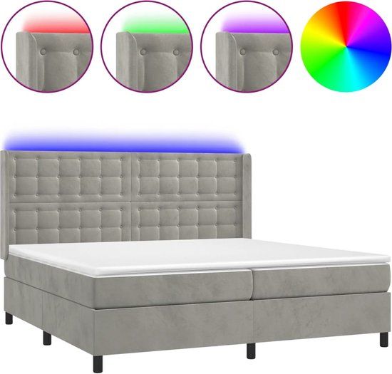 vidaXL Boxspring met matras en LED fluweel lichtgrijs 200x200 cm