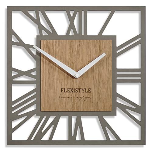 FLEXISTYLE Wandklok modern LOFT Piccolo Square 30cm woonkamer badkamer (grijs eiken)