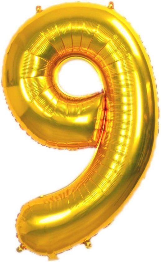 Gouden Folie Ballon Cijfer 9 - 70cm - Verjaardag - Black & Gold