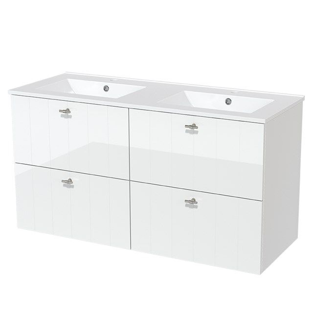 Maxaro Badkamermeubel 120cm Modulo Hoogglans Wit 4 Lades Lamel Wastafel Keramiek