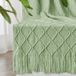 inhand Saliegroene deken voor bank, zachte woonkamer woondecoratie gebreide deken met kwastjes, outdoor lichtgewicht ademende zomerdeken, boerderij warm geweven decoratief, 127 x 152 cm