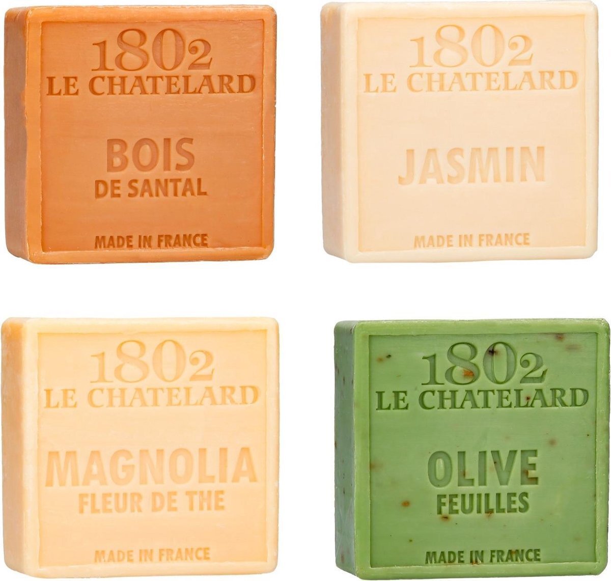 Le Chatelard 1802 Marseille zeep 4 x 100 gram zachte, palmolie vrije zeep, met olijfolie - Franse handzeep - Marseillezeep