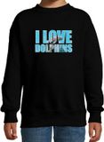 Bellatio Decorations Bol Tekst sweater I love dolphins met dieren foto van een dolfijn zwart voor kinderen - cadeau trui dolfijnen liefhebber - kinderkleding / kleding 152/164