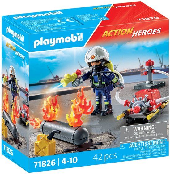 PLAYMOBIL Action Heroes Brandweerman met waterpomp 71826