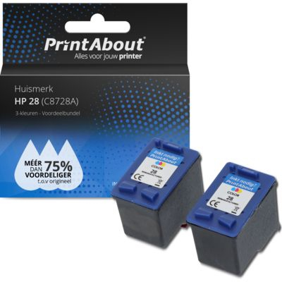 PrintAbout Huismerk HP 28 (C8728A) Inktcartridge 3-kleuren Voordeelbundel 2-pack