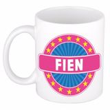 Bellatio Decorations - Fien voornaam - koffiemok - beker - wit/roze - 300 ml