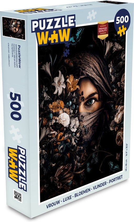 MuchoWow Puzzel Vrouw - Luxe - Bloemen - Vlinder - Portret - Legpuzzel - Puzzel 500 stukjes - Sinterklaas cadeautjes - Sinterklaas voor grote kinderen