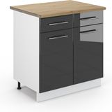 Vicco Fame-Line Keukenonderkast – 80 cm, WB Eik Antraciet Hoogglans