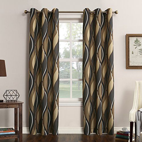 No. 918 Intersect Ogee Print Semi-Sheer Doorloop Curtain Panel Pair - 48" x 84" - Charcoal