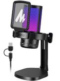 MAONO USB-microfoon voor pc, RGB-gamingmicrofoon met dempknop, ruisonderdrukking, condensatormicrofoon met versterkingsknop voor streaming, podcast, opname, chat, compatibel met PS5/PS4/Mac, DGM20