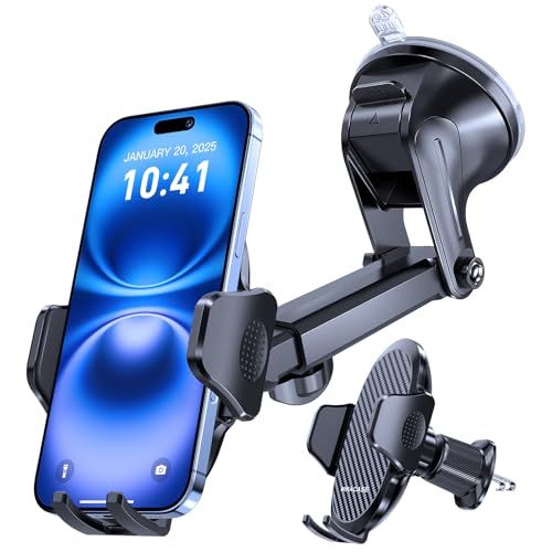 Miracase Auto telefoonhouder voor auto's dashboard voorruit ontluchter bureau, 4-in-1 mobiele telefoon houder auto wieg 360 ° draaibare standaard voor iPhone, Samsung, alle 4.0''-7'' smartphones