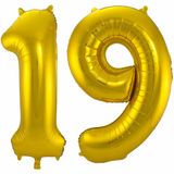Folat Folie ballonnen - 19 jaar cijfer - goud - 86 cm - leeftijd feestartikelen - versiering