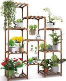 Azomor Étagère à plantes en bois multi-niveaux pour intérieur et extérieur