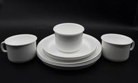 Serviesset, koffieservies, plastic servies, elk 3 x kopjes, borden 14 cm en borden 18 cm, kunststof, wit