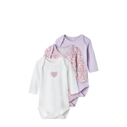 NAME IT BABY romper NBFBODY - set van 3 paars/roze/groen