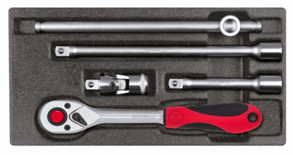 Gedore RED rode ratel met accessoires 1/2 inch in 1/3 schuimrubberen module, 5-delig