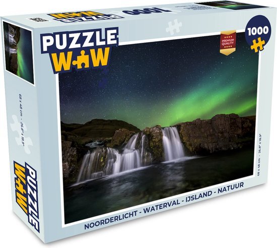 MuchoWow Puzzel Noorderlicht - Waterval - IJsland - Natuur - Legpuzzel - Puzzel 1000 stukjes volwassenen - Sinterklaas cadeautjes - Sinterklaas voor grote kinderen