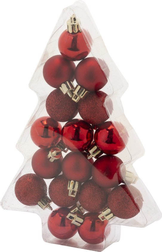 Cosy &amp; Trendy Kerstballen - 17 stuks - kunststof - rood - mat-glans-glitter - 3 cm