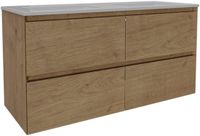 Saniclass Holz Pure meuble de salle de bain - 120x45x60cm - Lavabo en céramique blanc - 2 lavabos - Sans trous de robinetterie - 4 tiroirs - Chêne Natural