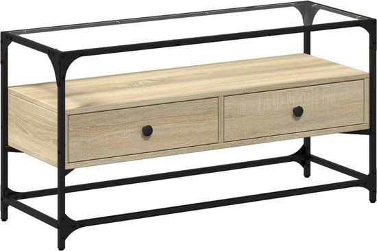 vidaXL Tv-meubel met glazen blad 98x35x51 cm bewerkt hout sonoma eiken