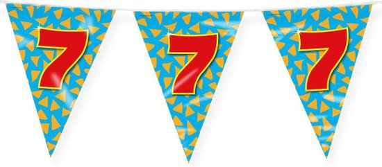Paperdreams Slinger - Verjaardag 7 jaar thema Vlaggetjes - feestversiering - 10m - dubbelzijdig