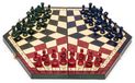 OEM Schaakset voor 3 spelers, gemaakt van hout, met een opklapbaar, zeshoekig bord, en 3 sets schaakstukken