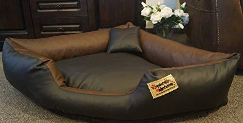 Hundebettenmanufaktur Hondenbed hoekbed hondensofa slaapplaats kunstleer Canto (130 cm x 130 cm, zwart bruin)