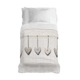PENSIERI DELICATI Sprei, 220 x 280 cm, eenpersoonslaken 100% katoen, ideaal als meubel, dekbed voor Frans bed, patroon hart beige, 100% Made in Italy