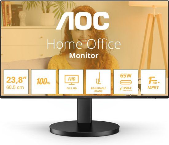 AOC 24B3CF2 24 inch Full HD Monitor - 100Hz, 1ms, USB-C, Speakers