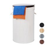 Merkloos Relaxdays wasmand - 65 l - bamboe - met klapdeksel - handgrepen - opvouwbaar - wit