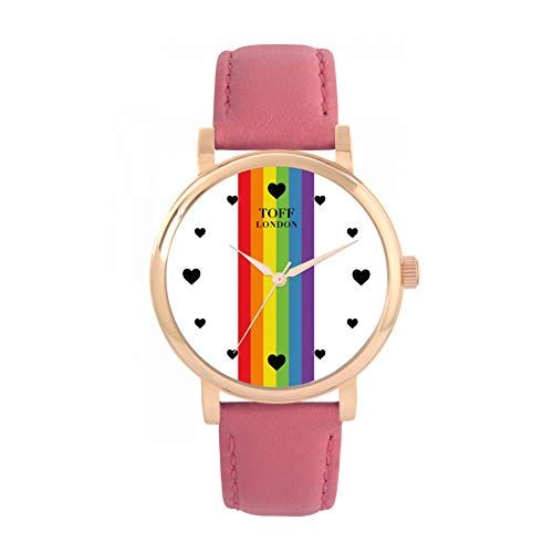 Toff London Pride Lineair horloge met witte hartjes - 5059656049869