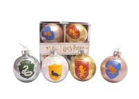 Ciao Set van 4 Harry Potter Hogwarts Houses Glitter decoupage kerstboom ballen (Ø8cm) officieel gelicentieerde Wizarding World met stoffen lint in geschenkdoos