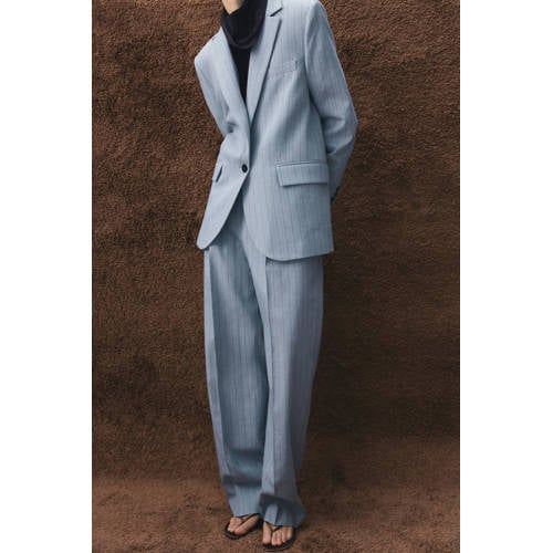 Mango Blauwe broek met krijtstreep