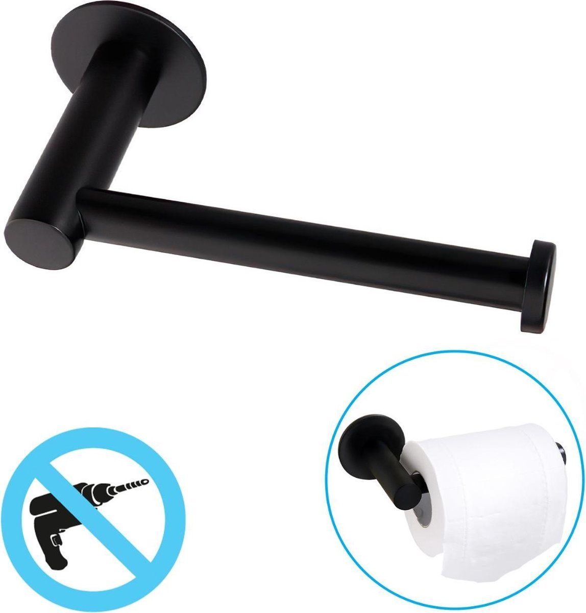 Sanics WC Rolhouder Zonder Boren - Toiletrolhouder Zelfklevend - Closetrolhouder Zwart/RVS