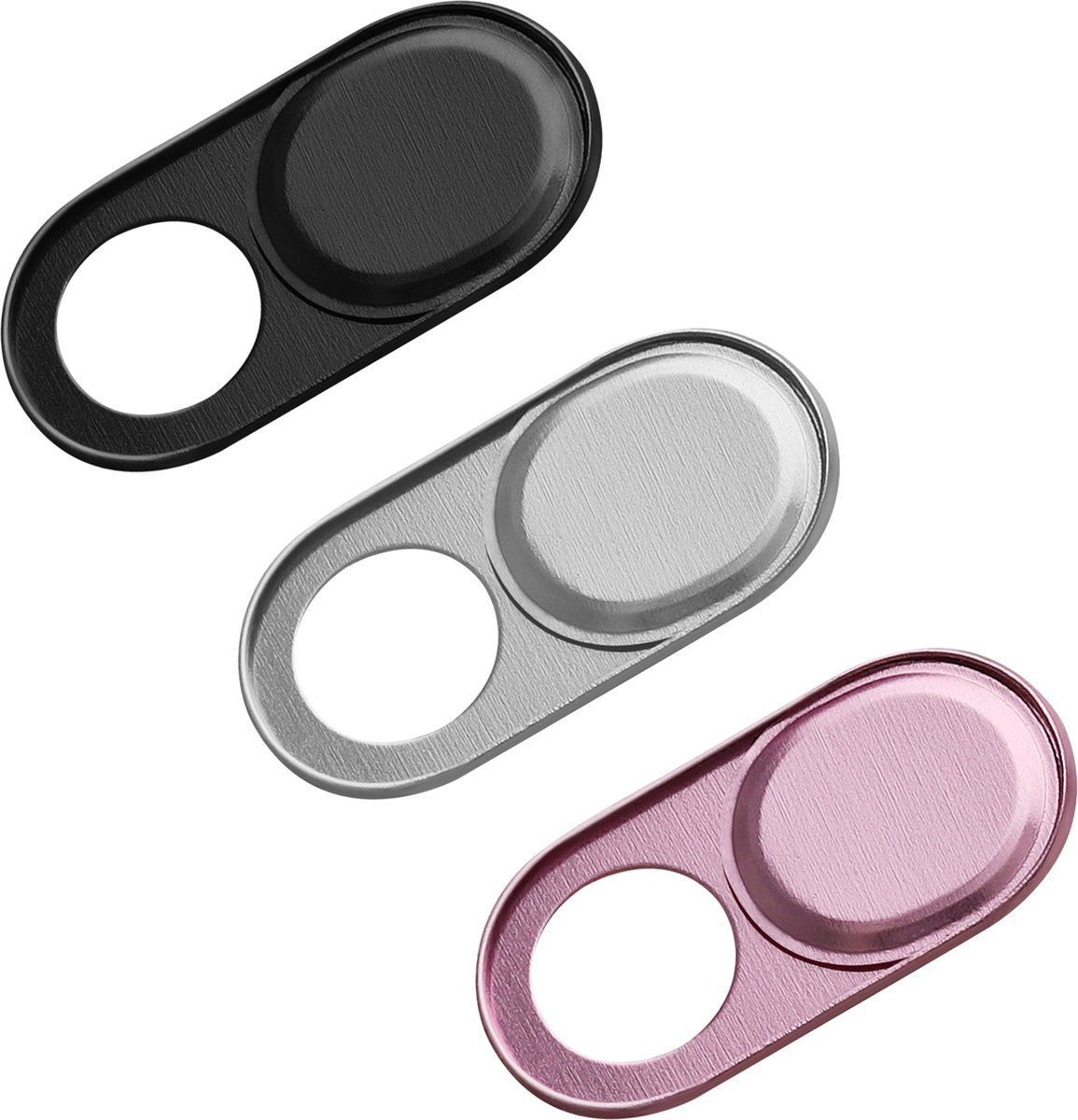 kwmobile camera cover 3x set - Camera schuifje voor laptop, telefoon of tablet - Webcam cover in zwart / zilver / roségoud