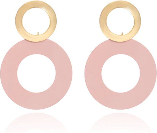 LGT JWLS Lookinggoodtoday Dames Oorbellen Hanger Roze en Goudkleurige Ringen