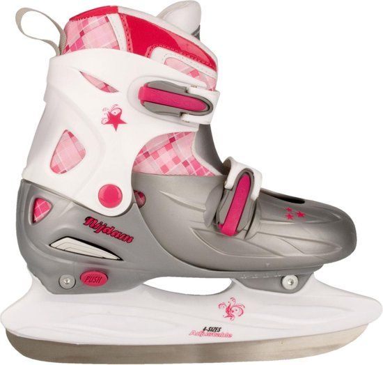 Nijdam Kunstschaats Meisjes Verstelbaar - Hardboot - Zilver/Wit/Roze - Maat 30-33