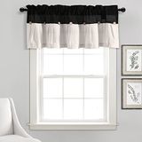 Lush Decor Linnen Knop Boerderij Valance, 18"L x 52"W, Zwart & Wit