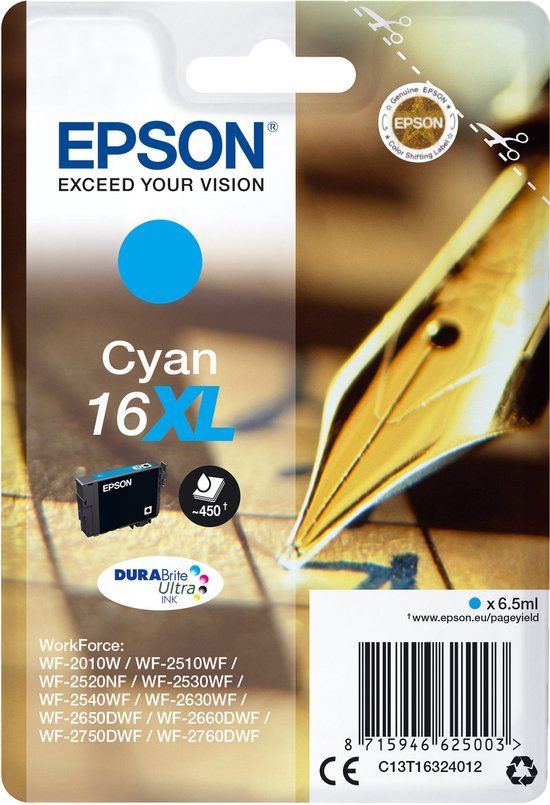Epson 16XL Cyan Ink Cartridge - C13T16324012 - High Yield