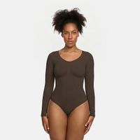 cfab - Bodysuit met corrigerende werking, lange mouwen en bijpassend slipje - Bruin - XL