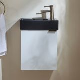 Hudson Reed Cluo Meuble lave-mains suspendu – 40 cm – Blanc – Avec lavabo noir – Avec poignée invisible laiton brossé