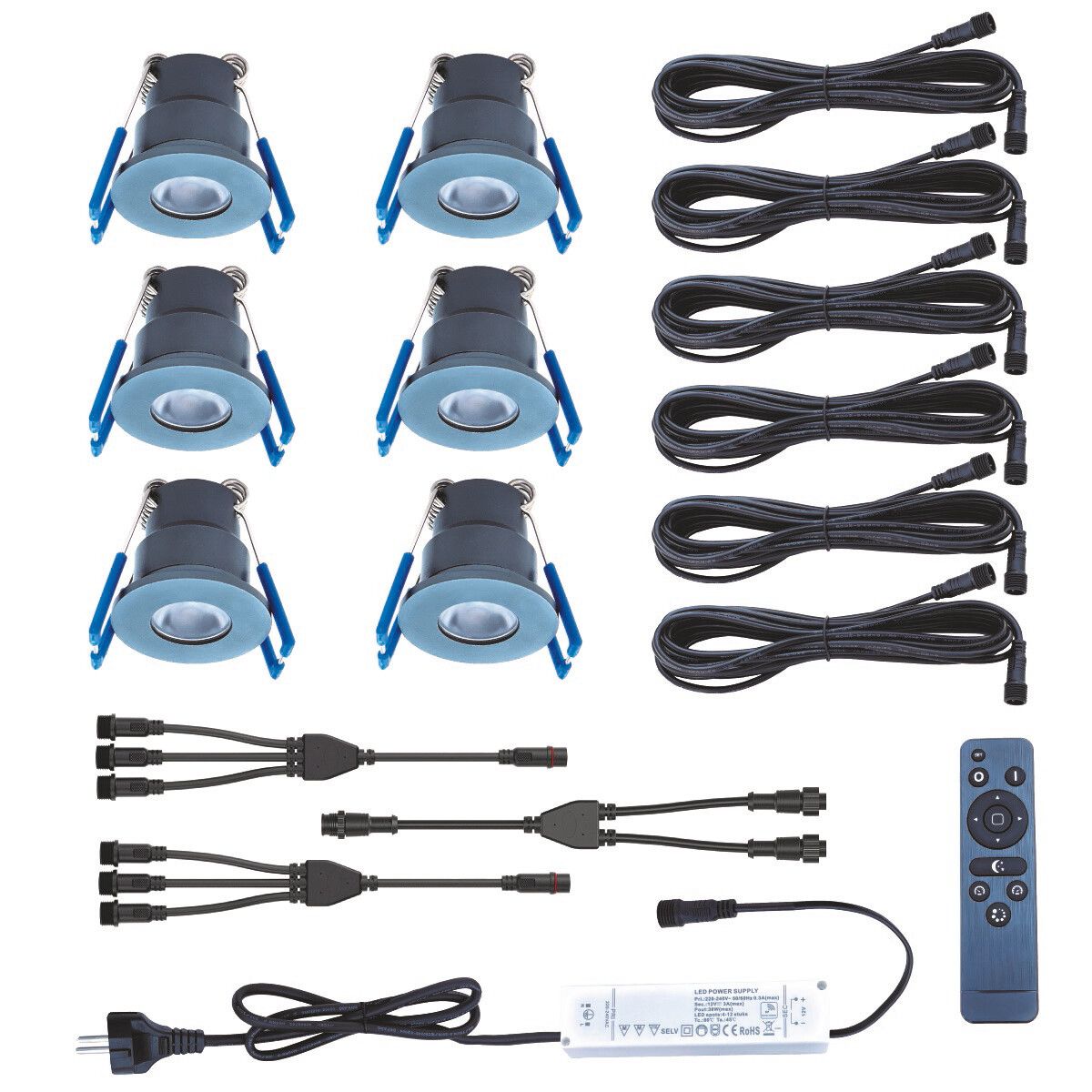 Velvalux LED Veranda Spot Set - 6x 3W - 4000K - Dimmable - IP65 - Round - Black