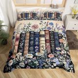 Elzusha - Housse de couette vintage avec motif de livres - Double