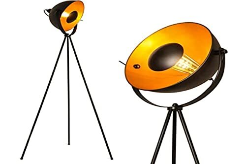 Barcelona LED BarcelonaLED Lampe sur pied trépied projecteur métallique noir avec spot réfléchissant doré Décoration vintage nordique rétro avec interrupteur sur pied pour ampoule E27 Salon, Chambre et studio